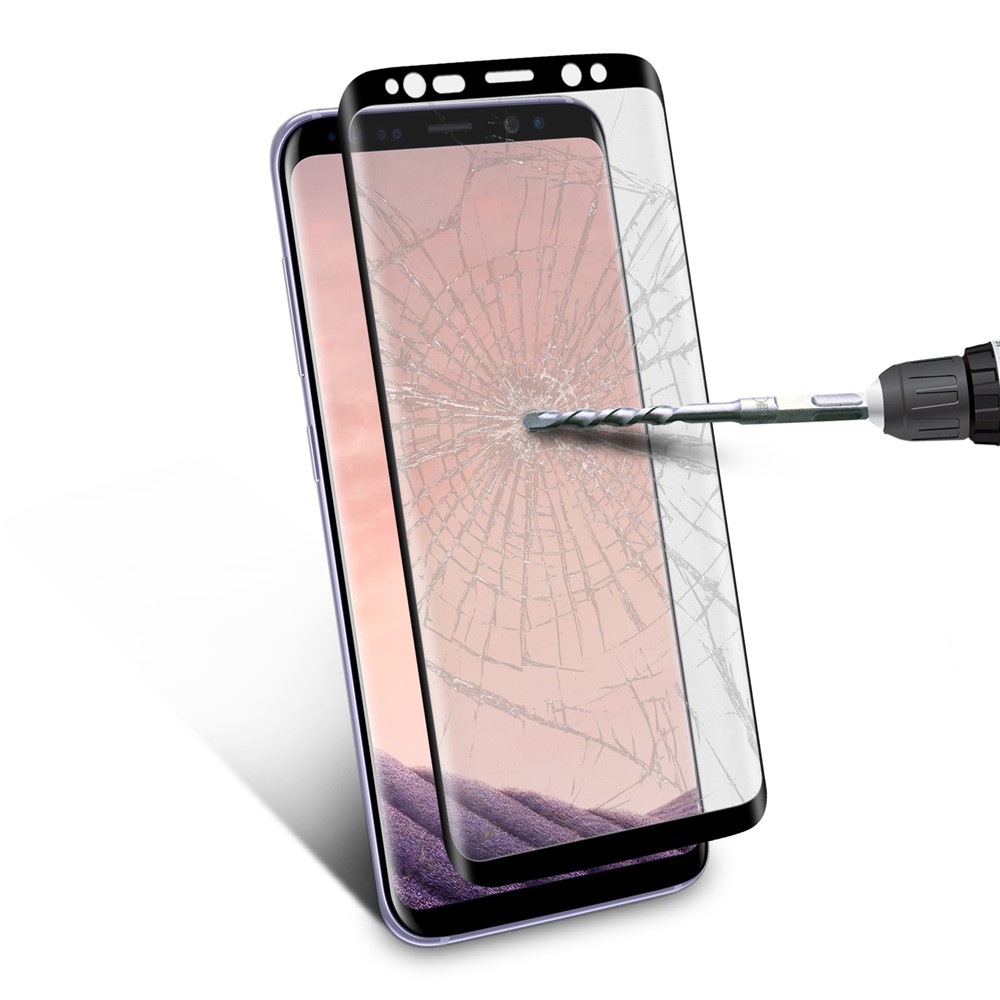ANGIBABE Für Samsung Galaxy S9 0,26 Mm 9H Gebogenen Siebdruck Gehärtetes Glas Vollbild Schutzfolie - Schwarz-3