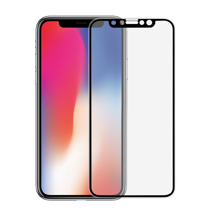 ANGIBABE for iPhone X 0.26mm 9H Full Size Soft TPU Edges Silk Print Tempered Glass Screen Protector - Black-1