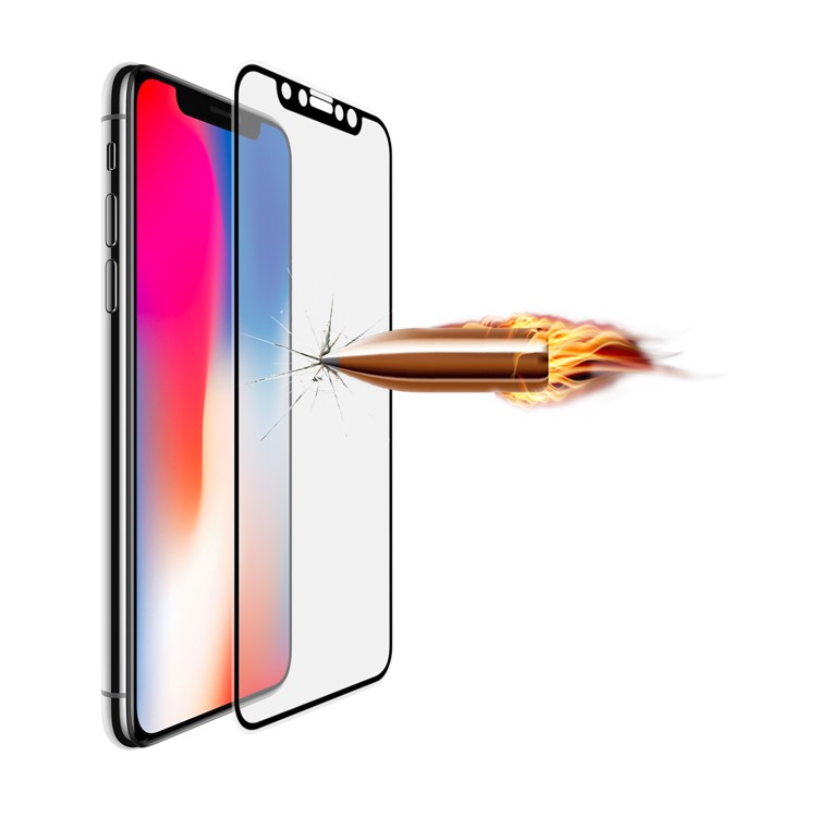 ANGIBABE for iPhone X 0.26mm 9H Full Size Soft TPU Edges Silk Print Tempered Glass Screen Protector - Black-3