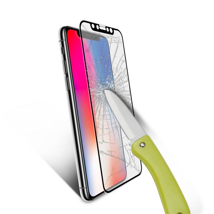 ANGIBABE for iPhone X 0.26mm 9H Full Size Soft TPU Edges Silk Print Tempered Glass Screen Protector - Black-5