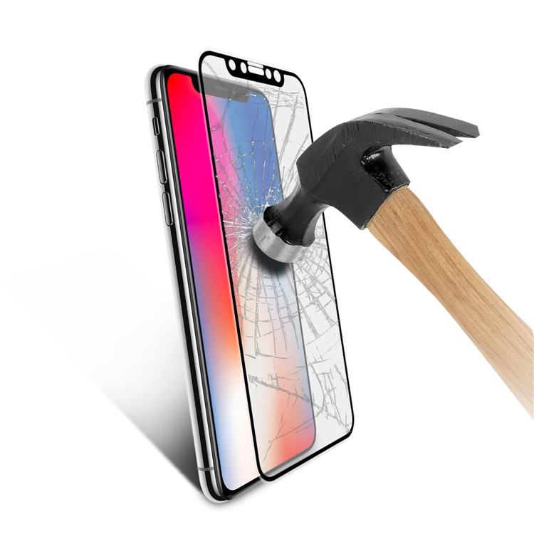 ANGIBABE for iPhone X 0.26mm 9H Full Size Soft TPU Edges Silk Print Tempered Glass Screen Protector - Black-6