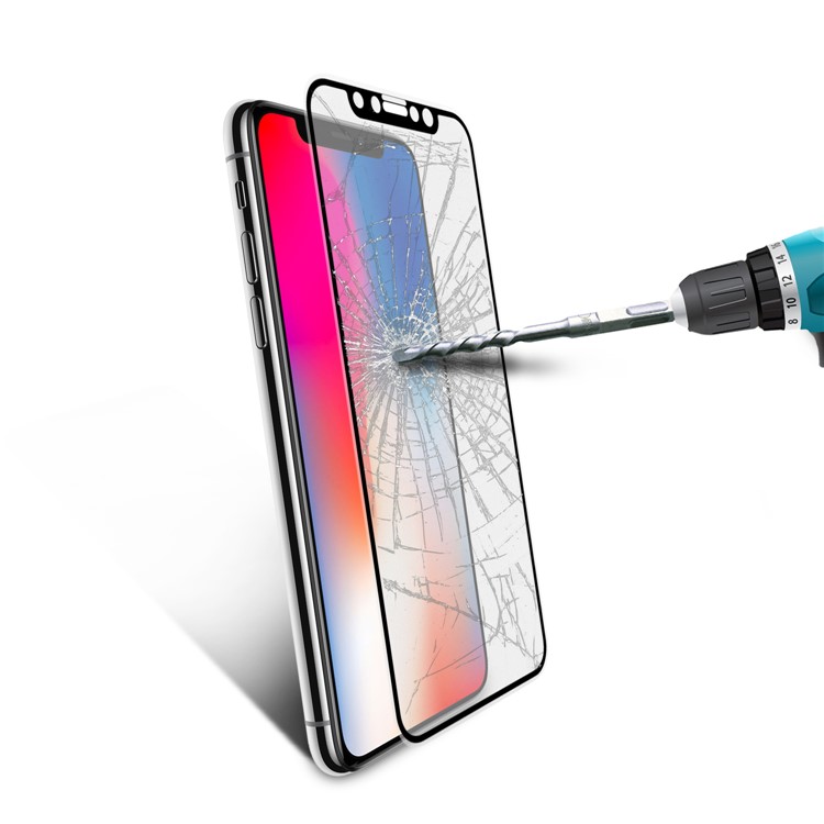 ANGIBABE for iPhone X 0.26mm 9H Full Size Soft TPU Edges Silk Print Tempered Glass Screen Protector - Black-7