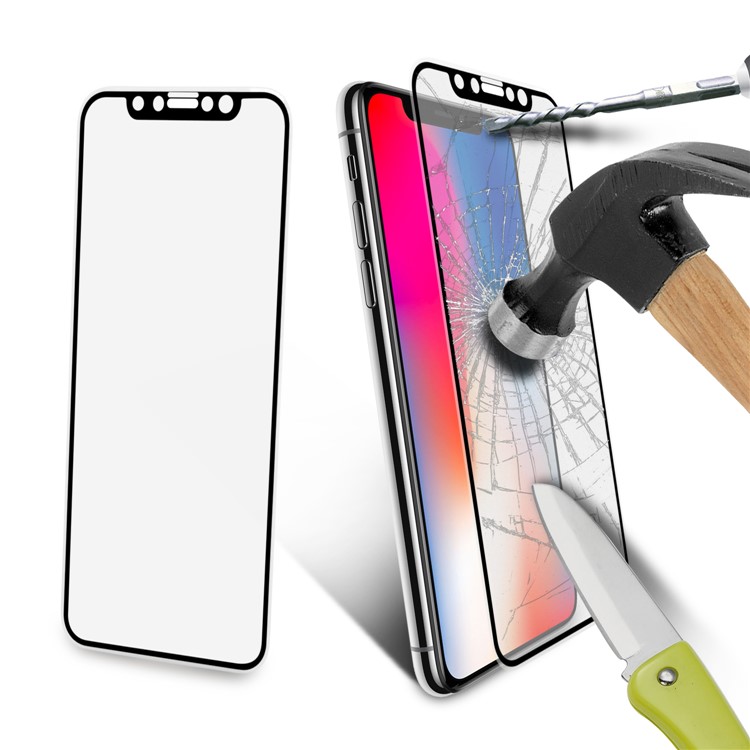 ANGIBABE for iPhone X 0.26mm 9H Full Size Soft TPU Edges Silk Print Tempered Glass Screen Protector - Black-8