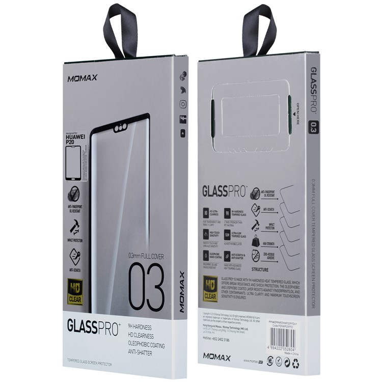 MOMAX 0.3mm Full Size Anti-explosion Tempered Glass Protector Film for Huawei P20 - Black-10