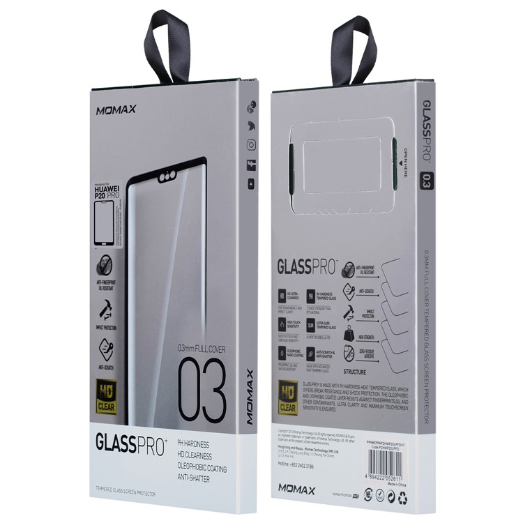 MOMAX 0.3mm Pleine Taille Anti-explosion Film De Protection En Verre Trempé Pour Huawei P20 Pro - Noir-10