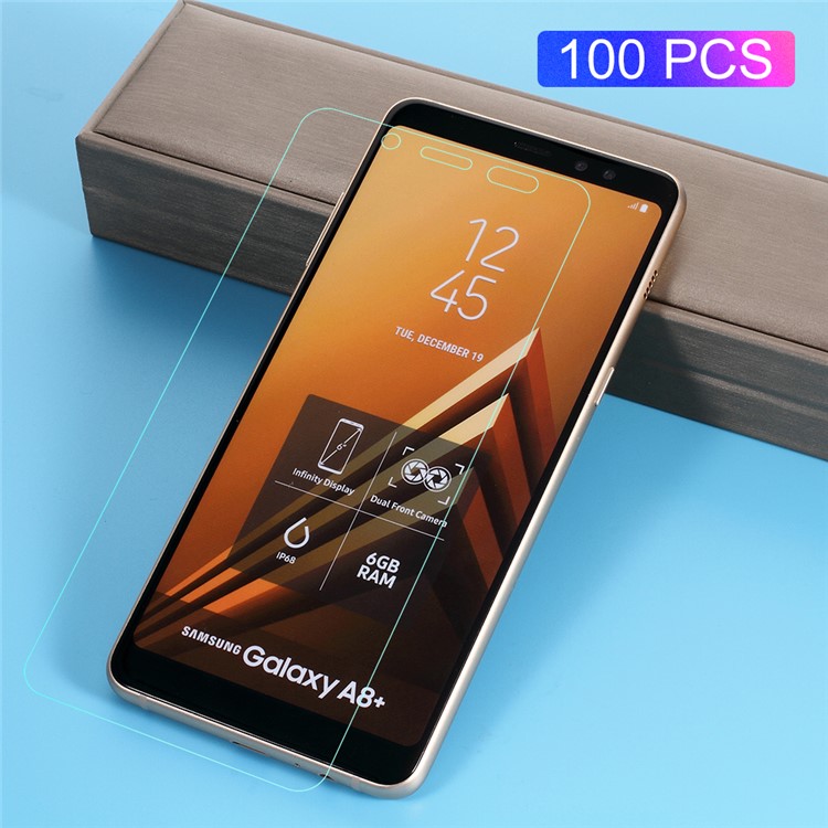 100PCS/Pack 0.3mm Tempered Glass Screen Protector Film for Samsung Galaxy A8 (2018) Arc Edge-1