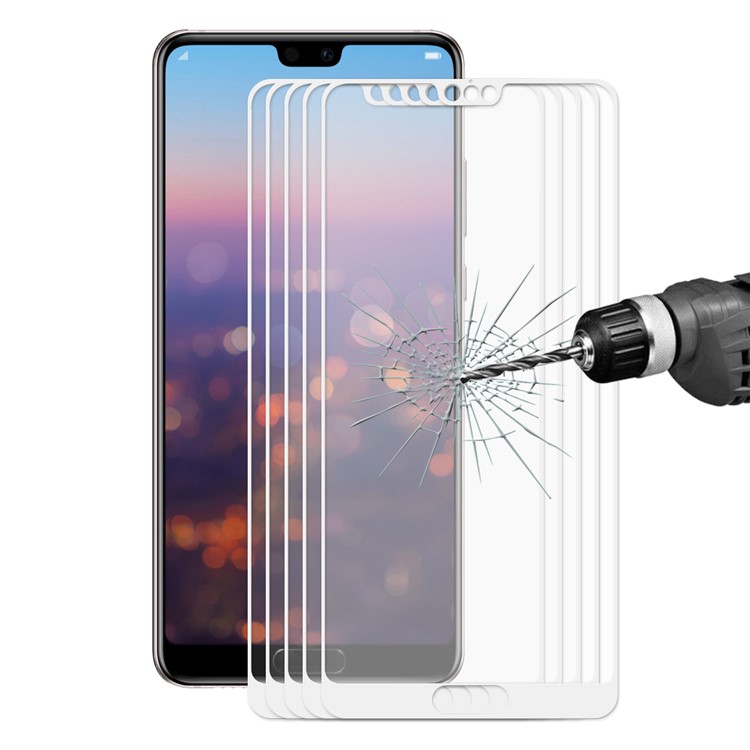 5pcs / pack hat prince 0.26mm 2.5d полная крышка закаленного стекла защитная пленка для huawei p20 - белый