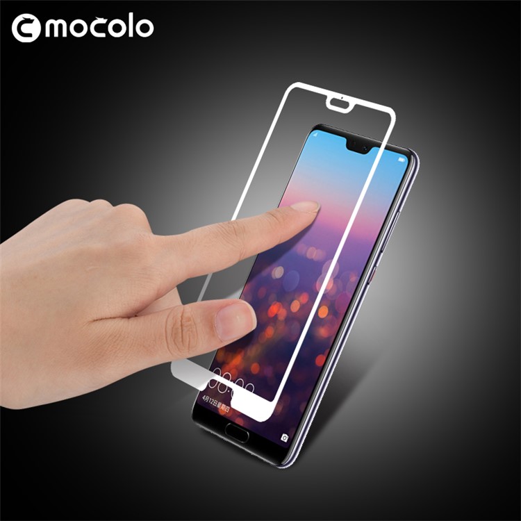 MOCOLO Siebdruck Arc Rand Volldeckung Hartglas Displayschutzfolie Für Huawei P20 Pro - Weiß-3