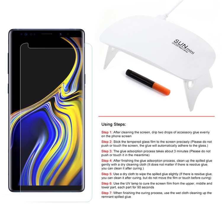 RURIHAI 3D Voller Kleber UV-Flüssigkeit Gehärtetem Glas Voller Deckung Displayschutzfolie Für Samsung Galaxy Note 8 SM-N950 - Transparent-8