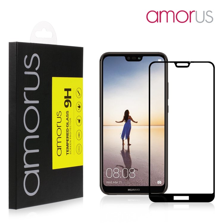 AMORUS Für Huawei P20 Lite / Nova 3e Klar Silk Print Komplette Abdeckung Gehärtetem Glas Bildschirm Schutzfolie-2