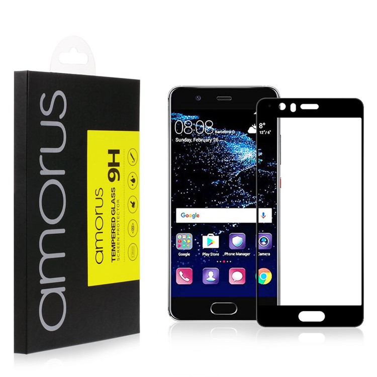 AMORUS Para Huawei P10 Limpar Impressão De Seda Completa Capa De Vidro Temperado Protetor De Tela-2