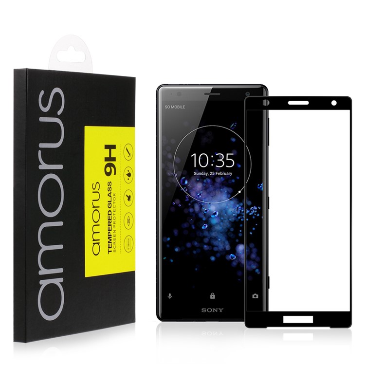AMORUS Für Sony Xperia XZ2 Klar Silk Print Komplette Abdeckung 3D Arc Rand Gehärtetem Glas Bildschirm Schutzfolie-2
