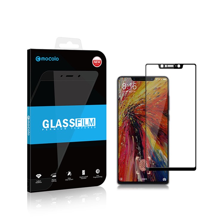 MOCOLO for Xiaomi Mi 7 Silk Print Full Size AB Glue Full Glue Tempered Glass Screen Protector - Black-6