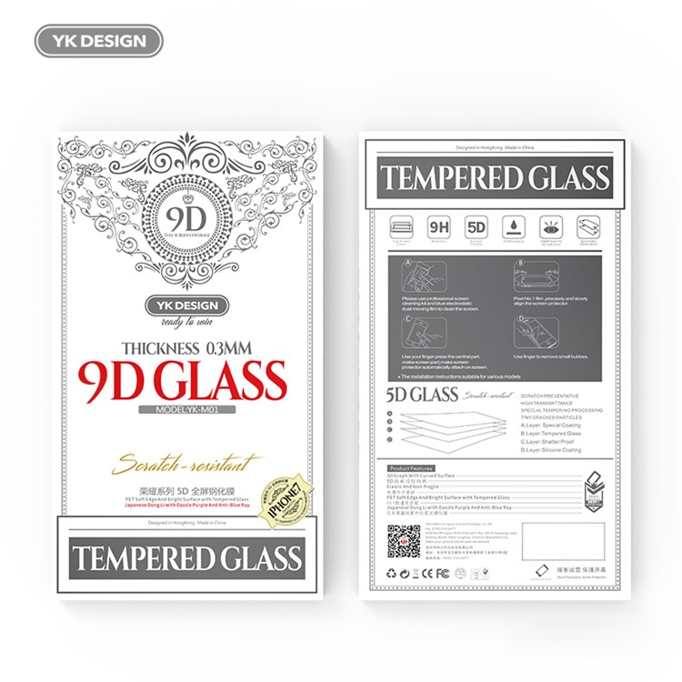 YK 5D Arc Edge 9H Full Size Tempered Glass Screen Protector for iPhone 8 / 7 - Black-3