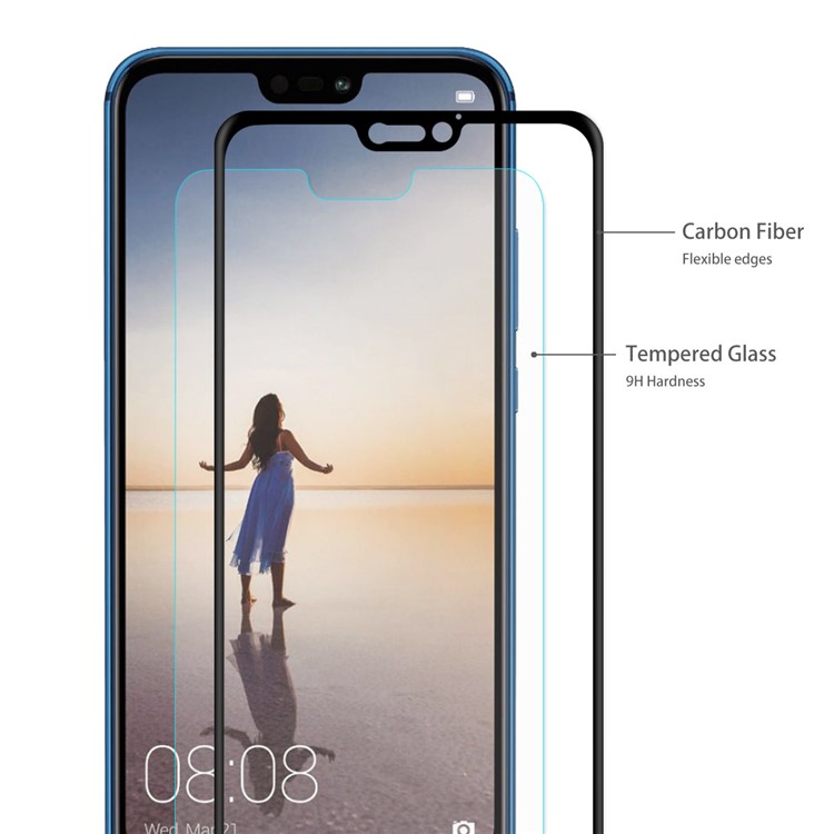 HAT PRINCE 3D Full Screen Tempered Glass Protector Film with Soft Carbon Fiber Edge for Huawei P20 Lite / Nova 3e - Black-3