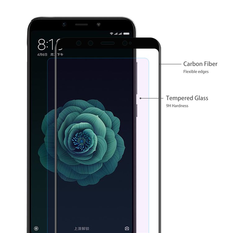 HAT PRINCE Para Xiaomi Mi A2 / Mi 6X Anti-blue-ray 0.26mm 3D Curvo Bordas De Fibra De Carbono Em Tamanho Maior Protetor De Tela De Vidro Temperado - Preto-3