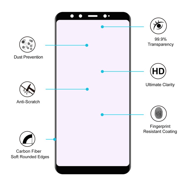 HAT PRINCE Para Xiaomi Mi A2 / Mi 6X Anti-blue-ray 0.26mm 3D Curvo Bordas De Fibra De Carbono Em Tamanho Maior Protetor De Tela De Vidro Temperado - Preto-4