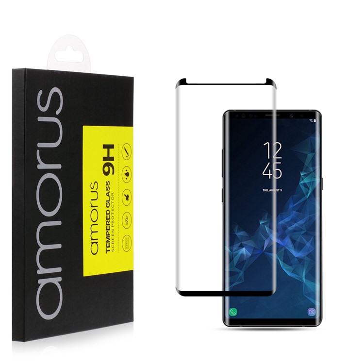 AMORUS Curvo Filme De Guarda De Protetor De Tela De Vidro Temperado De Cola Completa Para Samsung Galaxy Note 9 (abertura No Topo)-2