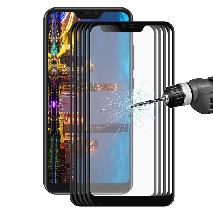 5 Pçs / Lote CHAPÉU DO PRÍNCIPE 0.2mm 3D Curvo Bordas De Fibra De Carbono Em Tamanho Grande Protetor De Tela De Vidro Temperado Para Xiaomi Mi A2 Lite / Redmi 6 Pro - Preto-1