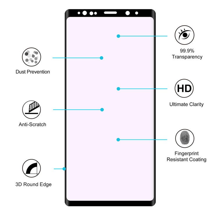 HAT PRINCE Full Cover 0.26mm 9H 3D Curved Hot Bending Anti-blue-ray Tempered Glass Screen Protector for Samsung Galaxy Note9 N960-3