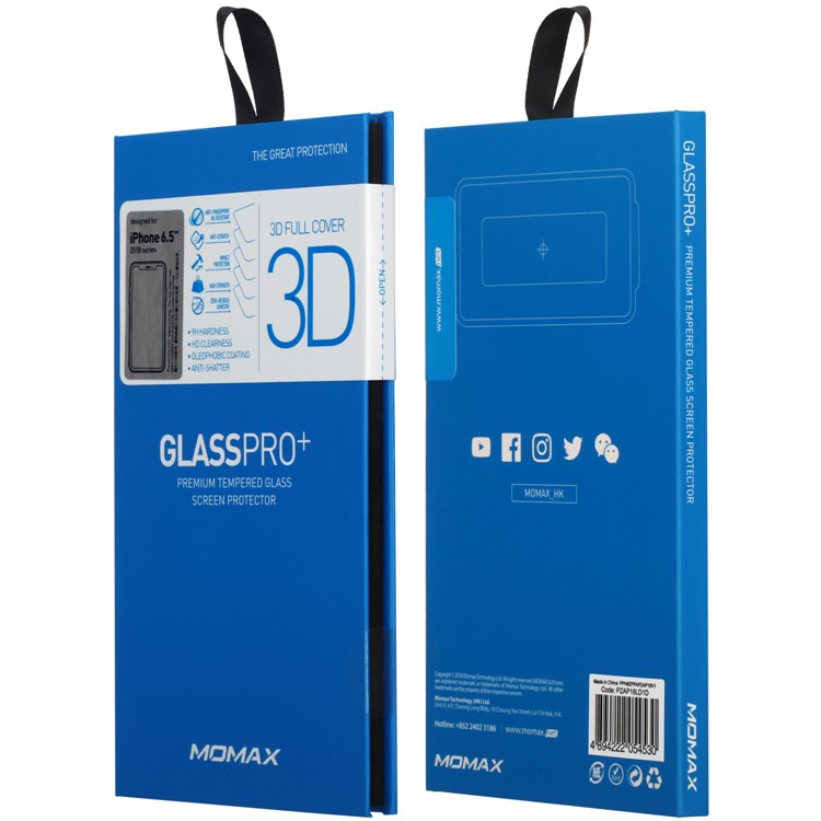 MOMAX 0.3mm 3D Tempered Glass Screen Protector for iPhone XS Max 6.5 inch Full Size Anti-explosion - Black-7