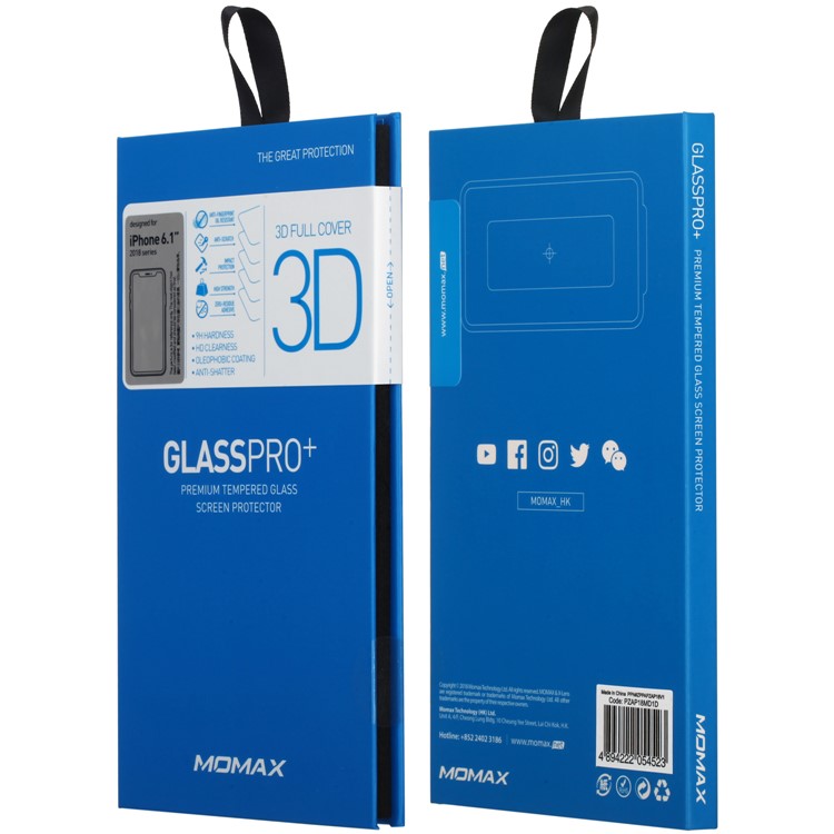 MOMAX for iPhone XR 6.1 inch 0.3mm 3D Full Cover Tempered Glass Screen Guard Film Anti-explosion - Black-7