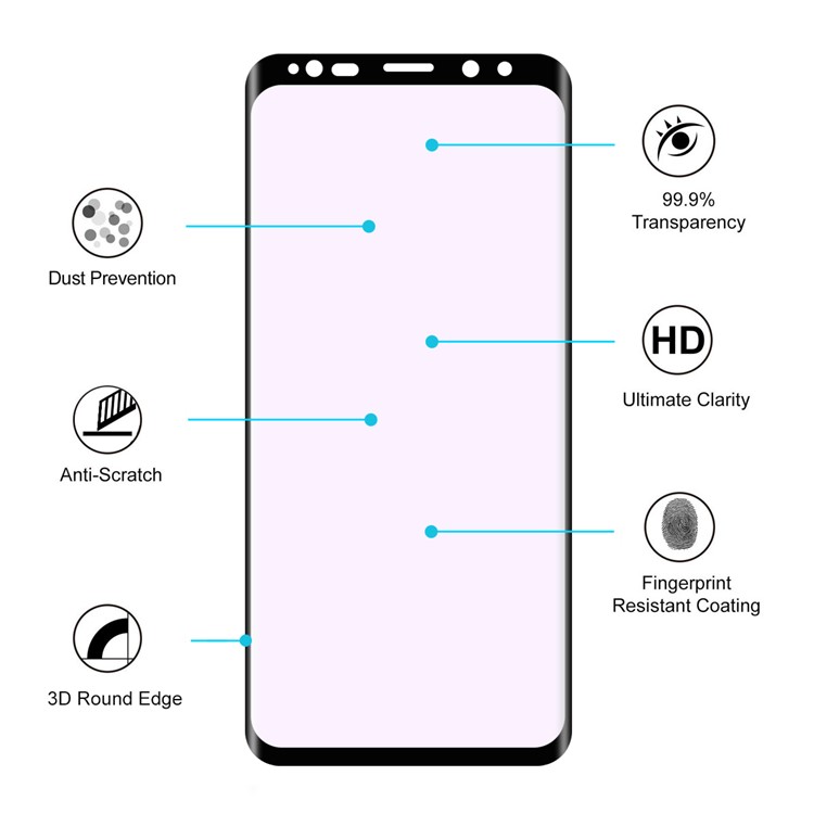 HAT PRINCE Full Cover 0.26mm 9H 3D Curved Hot Bending Anti-blue-ray Tempered Glass Screen Protector for Samsung Galaxy S9 G960-3