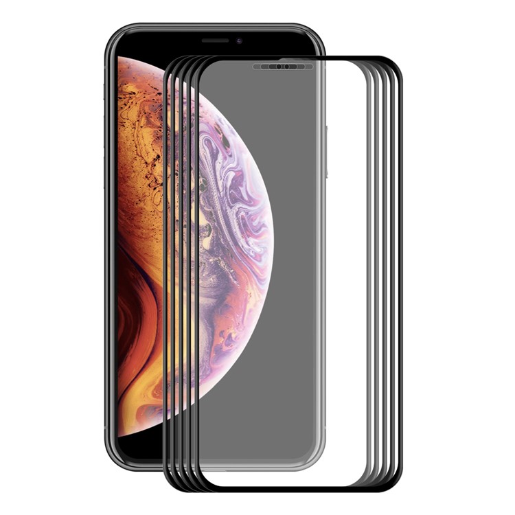 HAT PRINCE 5Pcs for iPhone (2019) 6.1" / XR 6.1 inch 0.2mm 3D Curved Carbon Fiber Edges Tempered Glass Full Size Screen Protectors - Black-2
