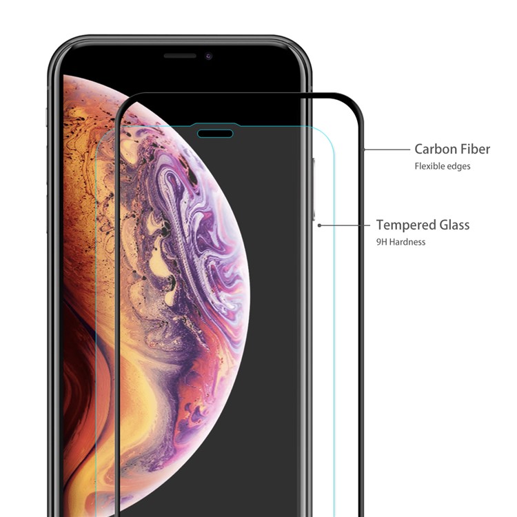 HAT PRINCE 5Pcs for iPhone (2019) 6.1" / XR 6.1 inch 0.2mm 3D Curved Carbon Fiber Edges Tempered Glass Full Size Screen Protectors - Black-3