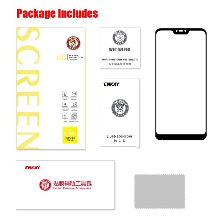 HAT PRINCE Para Xiaomi Mi A2 Lite / Redmi 6 Pro 0.26mm 9H 6D Curvado Em Tamanho Completo Protetor De Tela De Vidro Temperado - Preto-6
