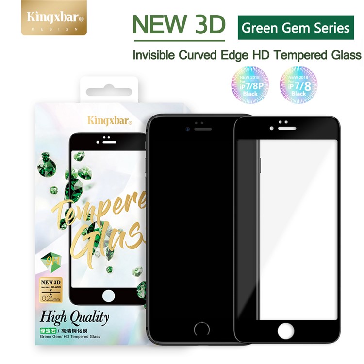 KINGXBAR 3D Curved Silk Printing Clear Tempered Glass Screen Film for iPhone 8 Plus / 7 Plus Full Cover - Black-4