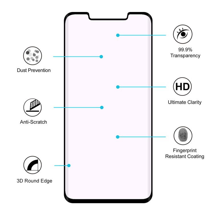CHAPEAU PRINCE 0.26mm 9H Protecteur D'écran En Verre Trempé 3D Anti-blue-ray Pour Huawei P20 Pro - Noir-4