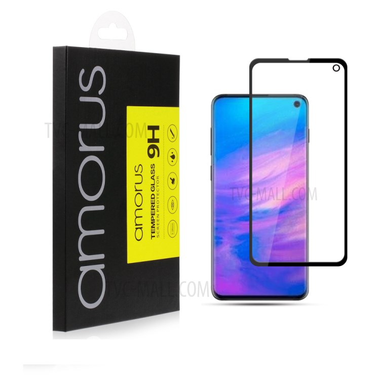 AMORUS Full Glue Silk Printing Tempered Glass Full Screen Protector for Samsung Galaxy S10e-7