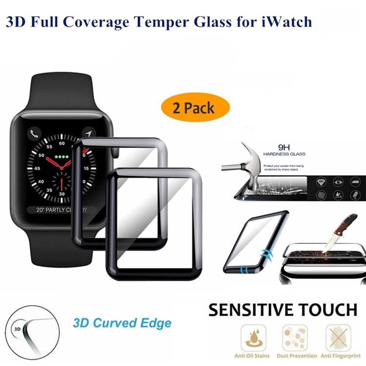 2Pcs/Pack 3D Curved Edges Soft Full Screen Tempered Glass Protector for Apple Watch Series 4 40mm-2