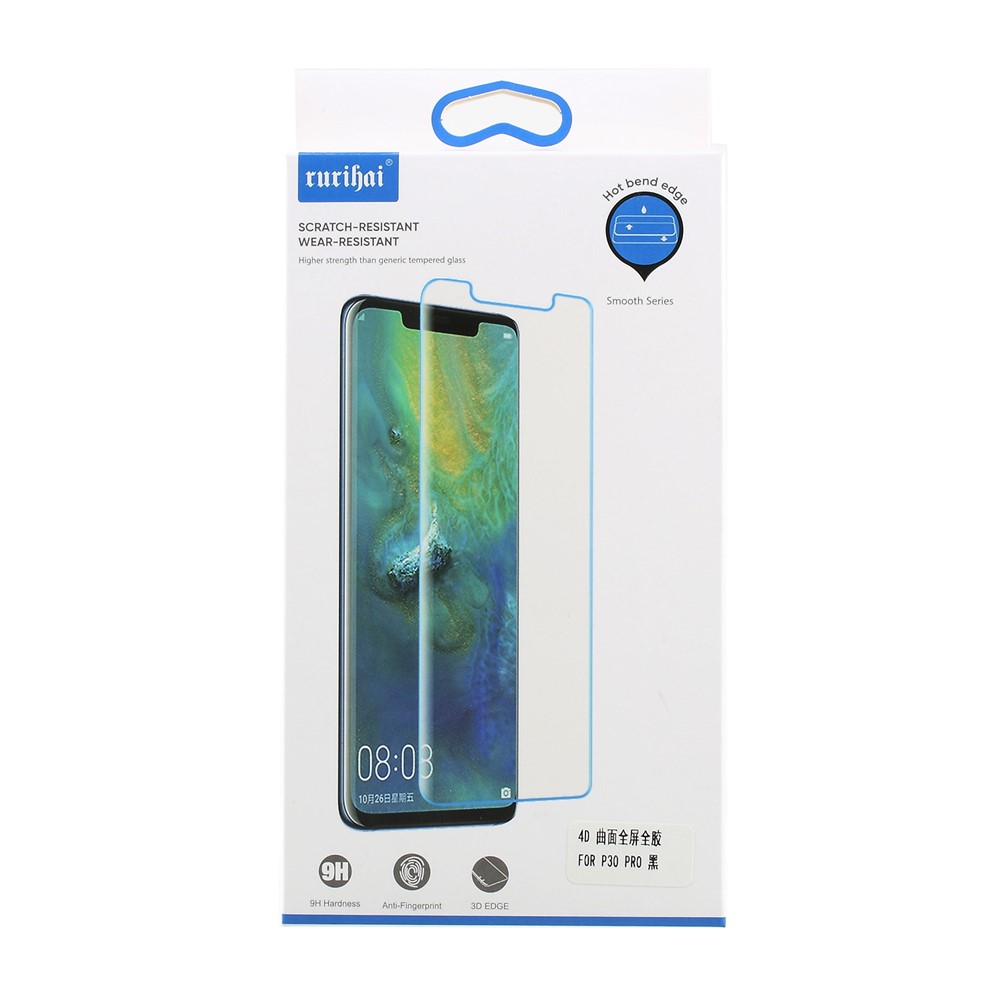 RURIHAI 0.26mm 4D Curved Full Tempered Glass Screen Protector Film for Huawei P30 Pro (with Film Helper Frame)-7