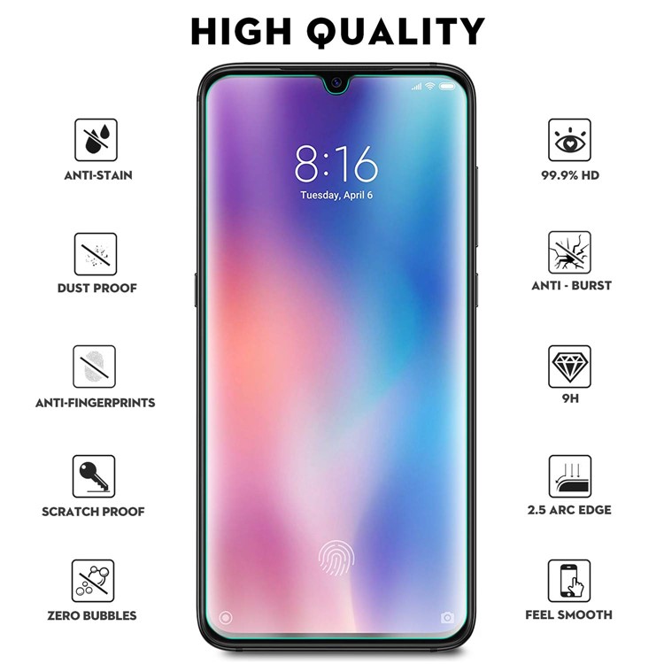 0.25mm Arc Edge Anti-explosion 9H Tempered Glass Shield for Xiaomi Mi 9-5