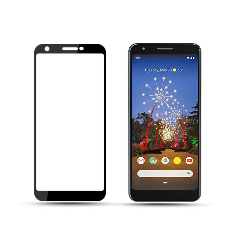 AMORUS Cobertura Total De Impressão De Seda Temperado Película Protetora Tela De Cola Completa De Vidro Para O Google Pixel 3a - Preto-2