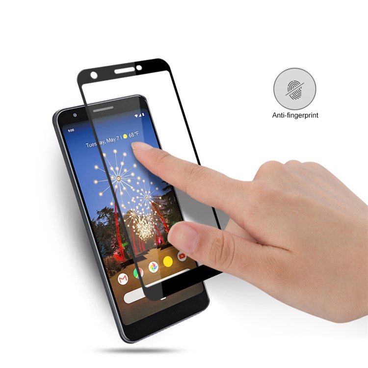 AMORUS Cobertura Total De Impressão De Seda Temperado Película Protetora Tela De Cola Completa De Vidro Para O Google Pixel 3a - Preto-5