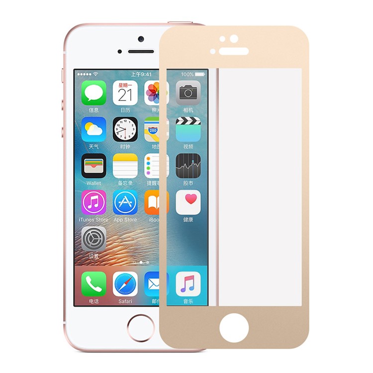 Silk Print Tempered Glass Screen Protection Film 0.3mm for iPhone SE/5s/5 - Gold-1