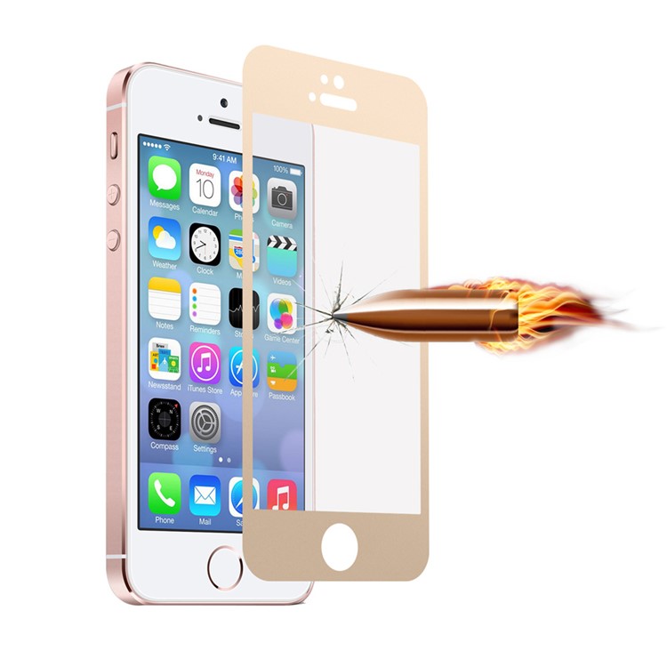 Silk Print Tempered Glass Screen Protection Film 0.3mm for iPhone SE/5s/5 - Gold-3