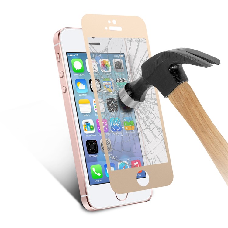 Silk Print Tempered Glass Screen Protection Film 0.3mm for iPhone SE/5s/5 - Gold-6