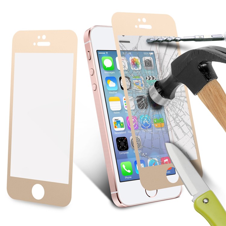 Silk Print Tempered Glass Screen Protection Film 0.3mm for iPhone SE/5s/5 - Gold-8