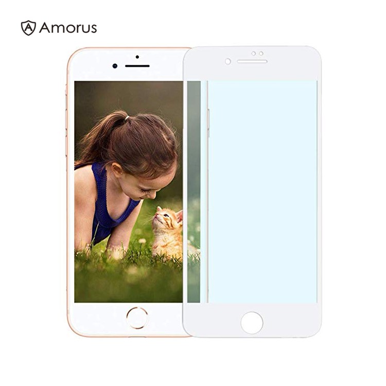 AMORUS Full Size 0.3mm Arc Edge Anti-Blue-Light Tempered Glass Screen Protector for iPhone 8 Plus/7 Plus 5.5 inch- White-1