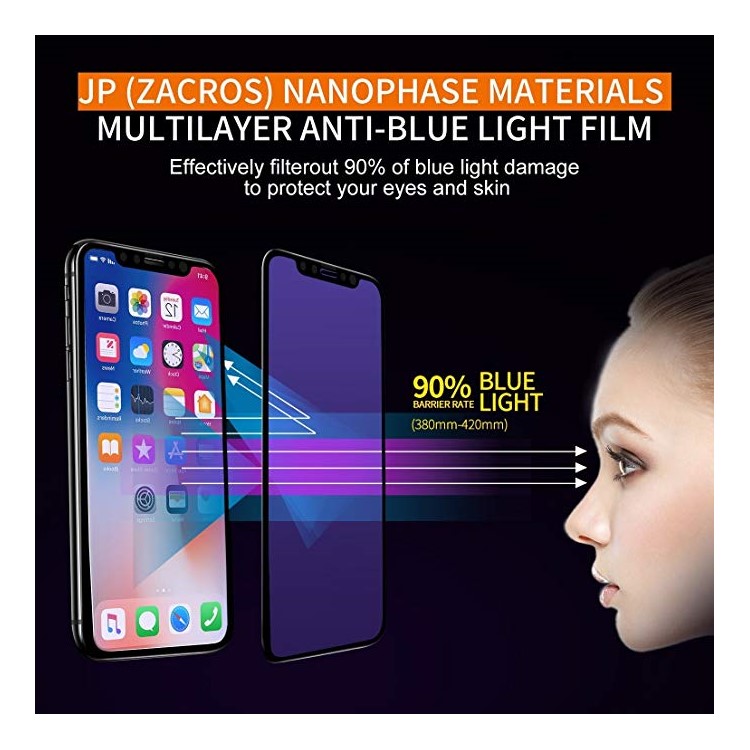 AMORUS For iPhone XS / X Anti-Blue-Light Tempered Glass Screen Protector Full Screen 0.3mm Arc Edge - Black-4