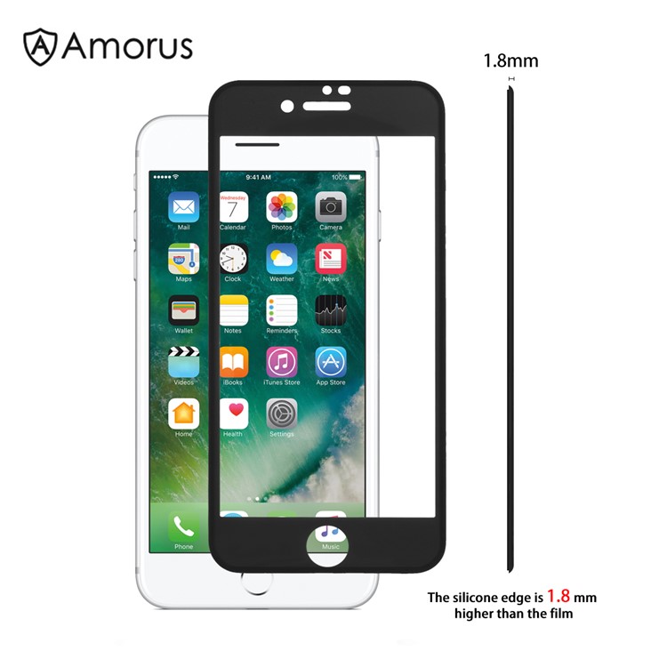 AMORUS for iPhone 7 Plus /8 Plus Soft Silicone Shatterproof Edges Tempered Glass Screen Protector - Black-1