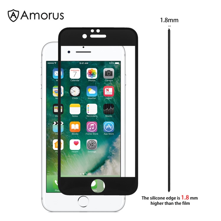AMORUS Pour Iphone 6 / 6s 4,7 Pouces Silicone Souple Bords Incassables Protecteur D'écran En Verre Trempé - Noir-1