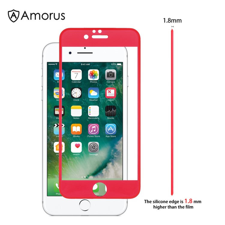 

AMORUS 3D Полностью Закаленное Стекло Защитная Пленка Силиконовая Небьющаяся Кромка Для Iphone 7/8 4,7 Дюйма - Красный, iPhone 7 4.7 inch
