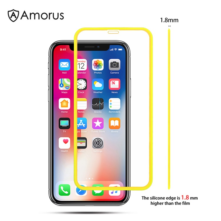 

AMORUS Небьющиеся Края 3D Полностью Закаленное Стекло Защитная Пленка Для Apple Iphone XS Макс 6,5 Дюйма - Желтый, iPhone XS Max 6.5 inch
