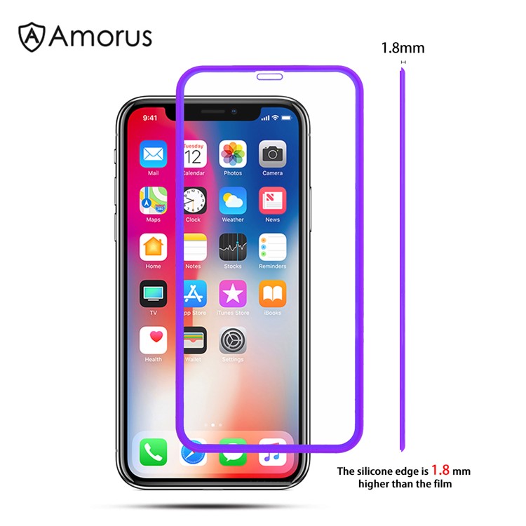 

AMORUS Небьющиеся Края 3D Полностью Закаленное Стекло Защитная Пленка Для Apple Iphone XS Макс 6,5 Дюйма - Пурпурный, iPhone XS Max 6.5 inch