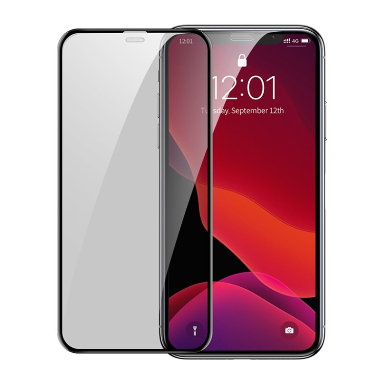 BASEUS for iPhone 11 Pro 5.8 inch / XS/X 2Pcs/Pack Full Coverage Curved Privacy Tempered Glass Screen Protectors with Installation Tray - Black